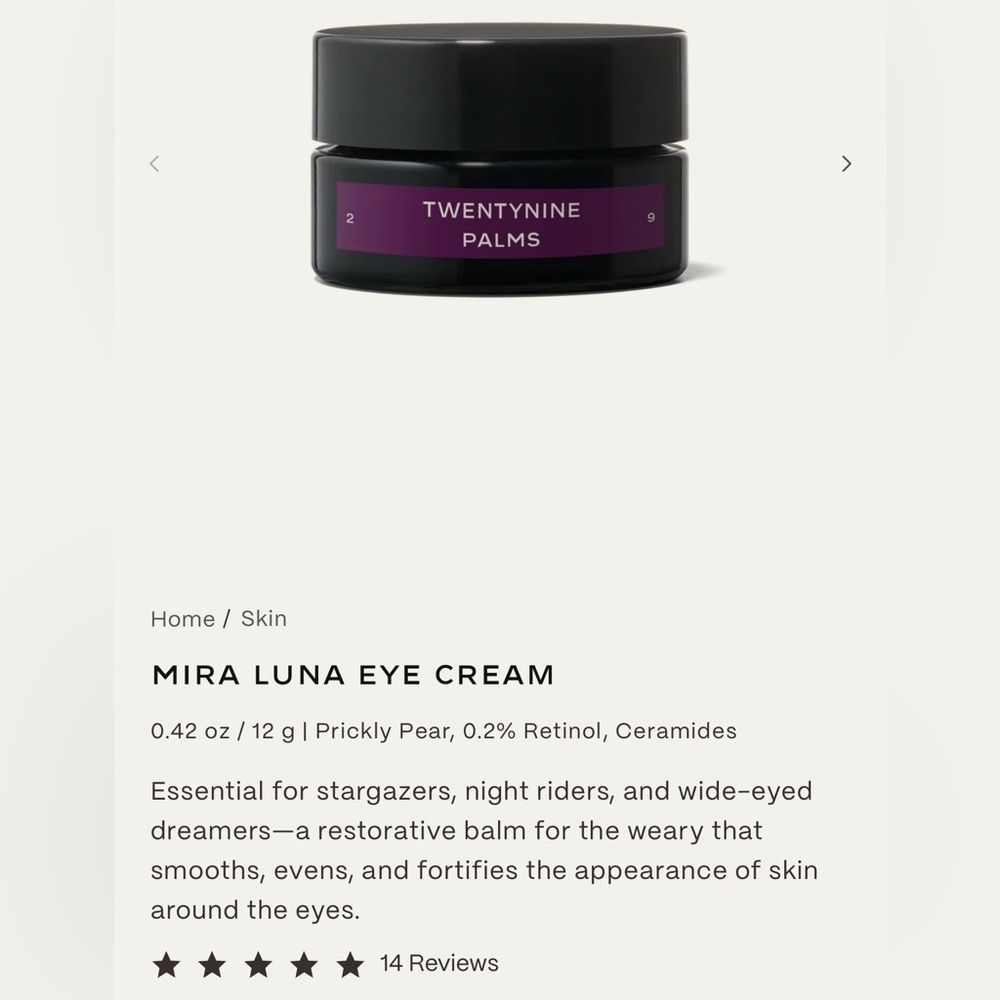 NIB Twentynine Palms Mira Luna Eye Cream .42 oz